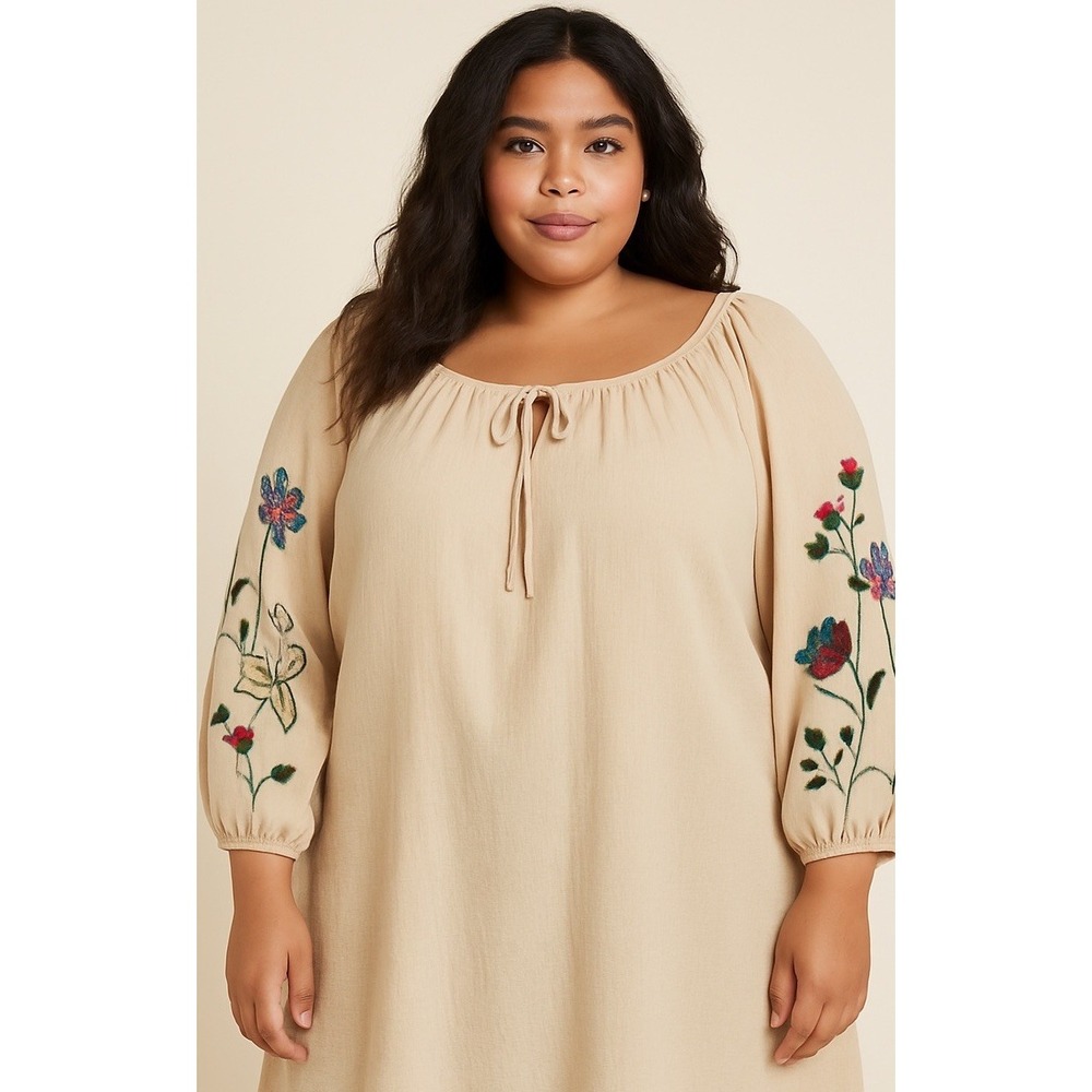 NWT Olivia & Martin Boho Embroidered Peasant Blouse Ballon Sleeves‎ Size 3X - Picture 11 of 11